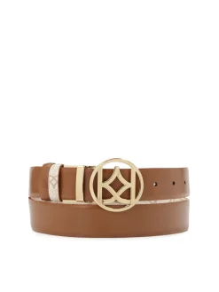 Beżowo-brązowy pasek dwustronny w monogramy