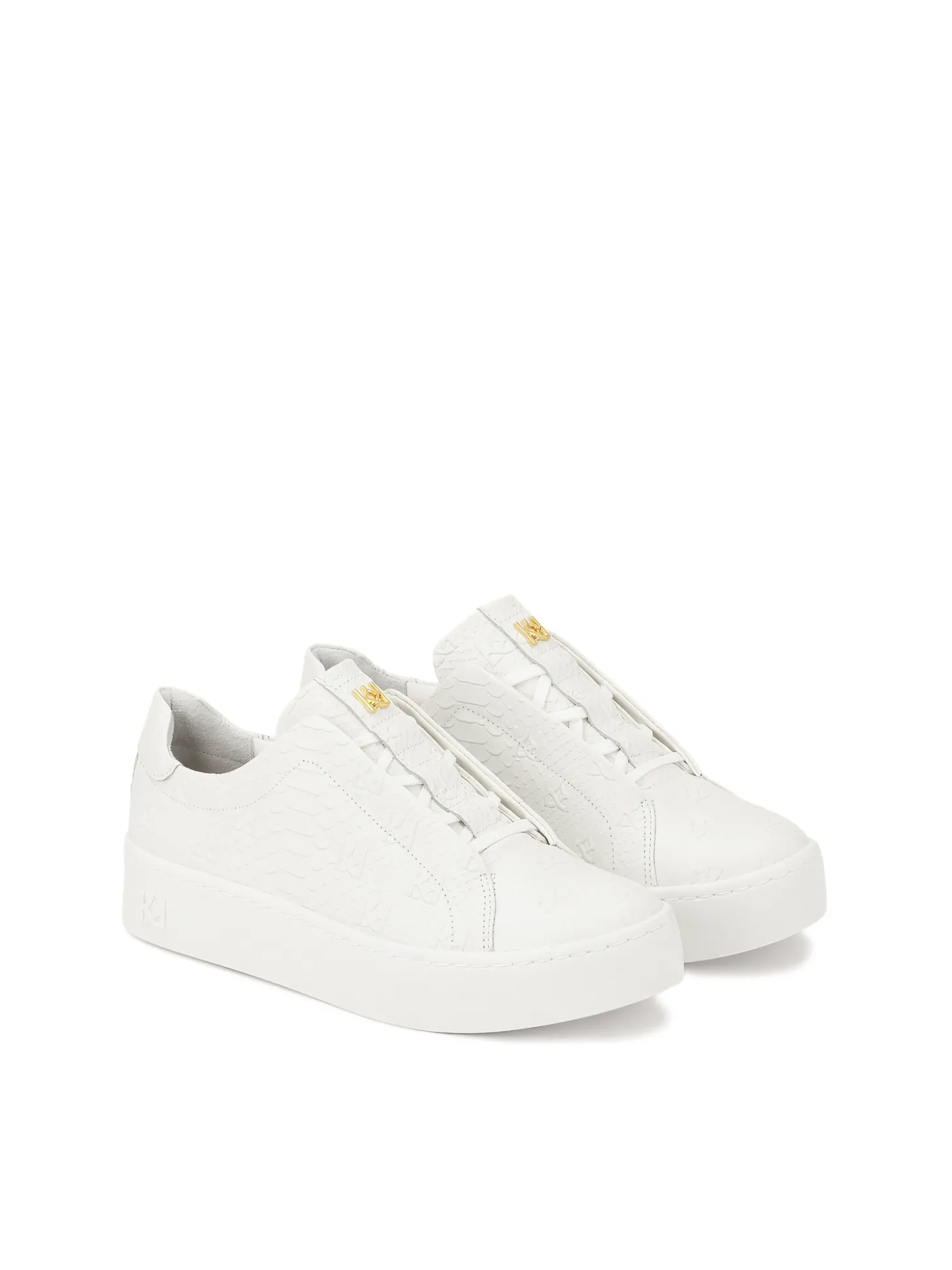 Białe sneakersy w tłoczone monogramy KAZAR