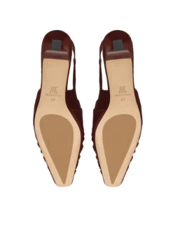 Bordowe czółenka slingback z włosiem