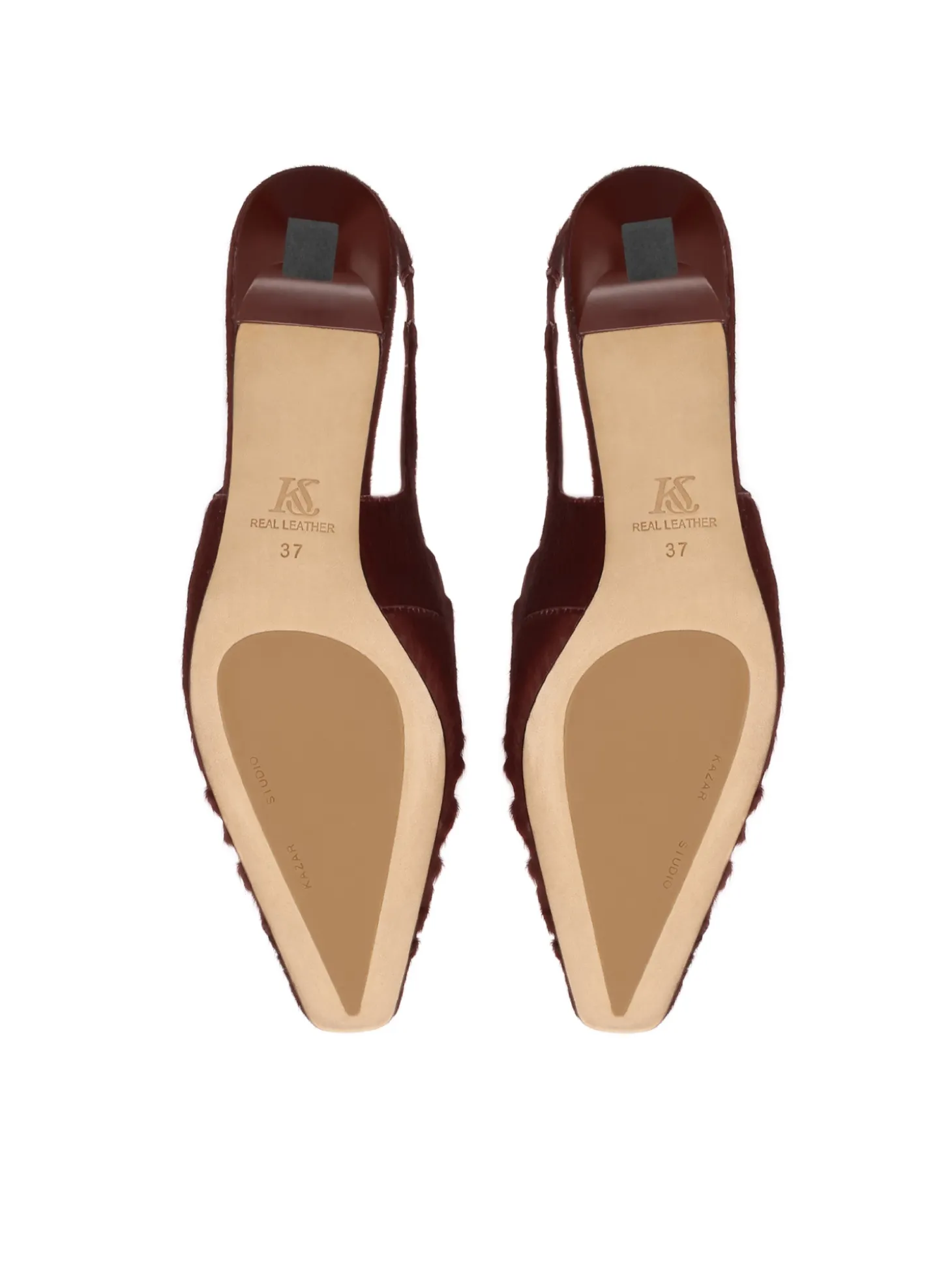 Bordowe czółenka slingback z włosiem