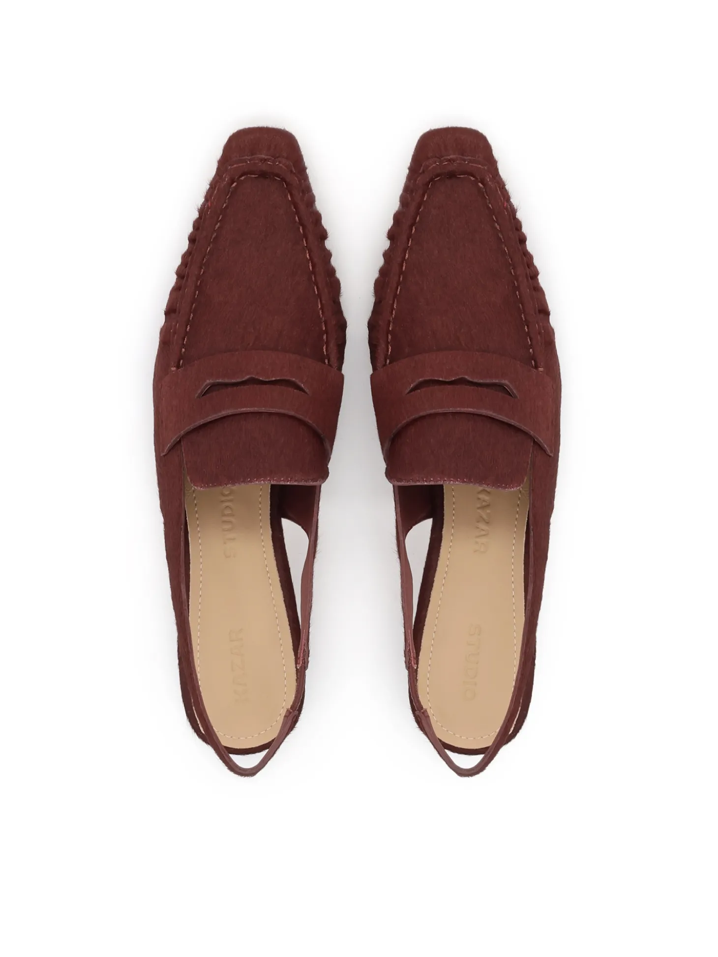 Bordowe czółenka slingback z włosiem