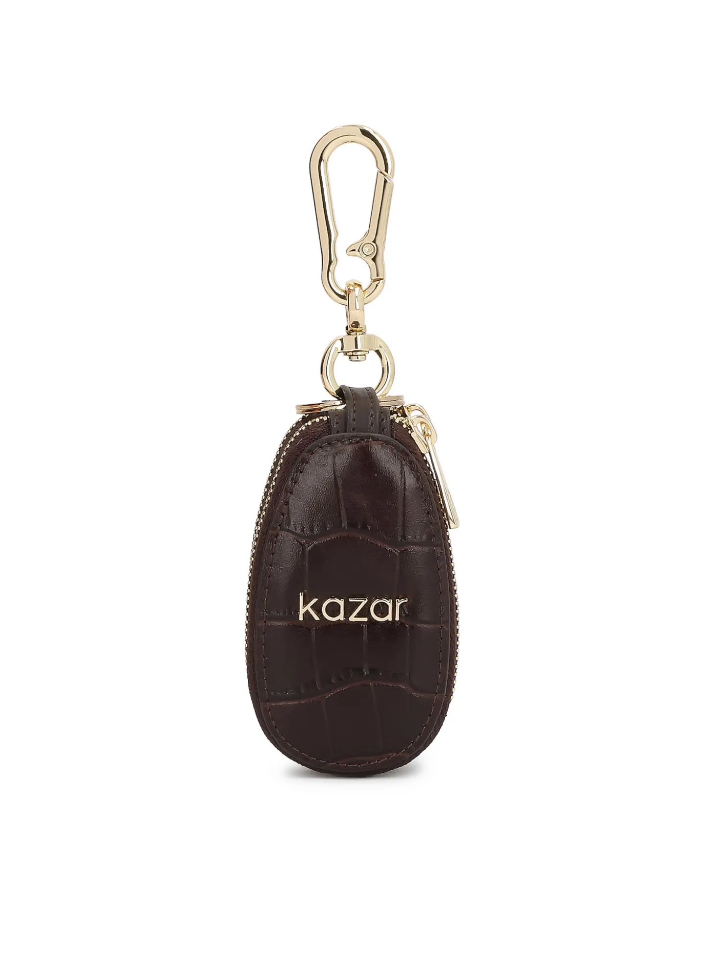 Brązowe etui na klucze ze skóry w tłoczony wzór