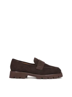 Brązowe półbuty slip on z zamszu