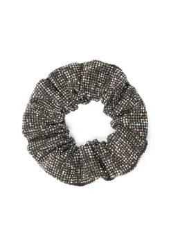 Czarna gumka scrunchie z ozdobami w kolorze grafitowym