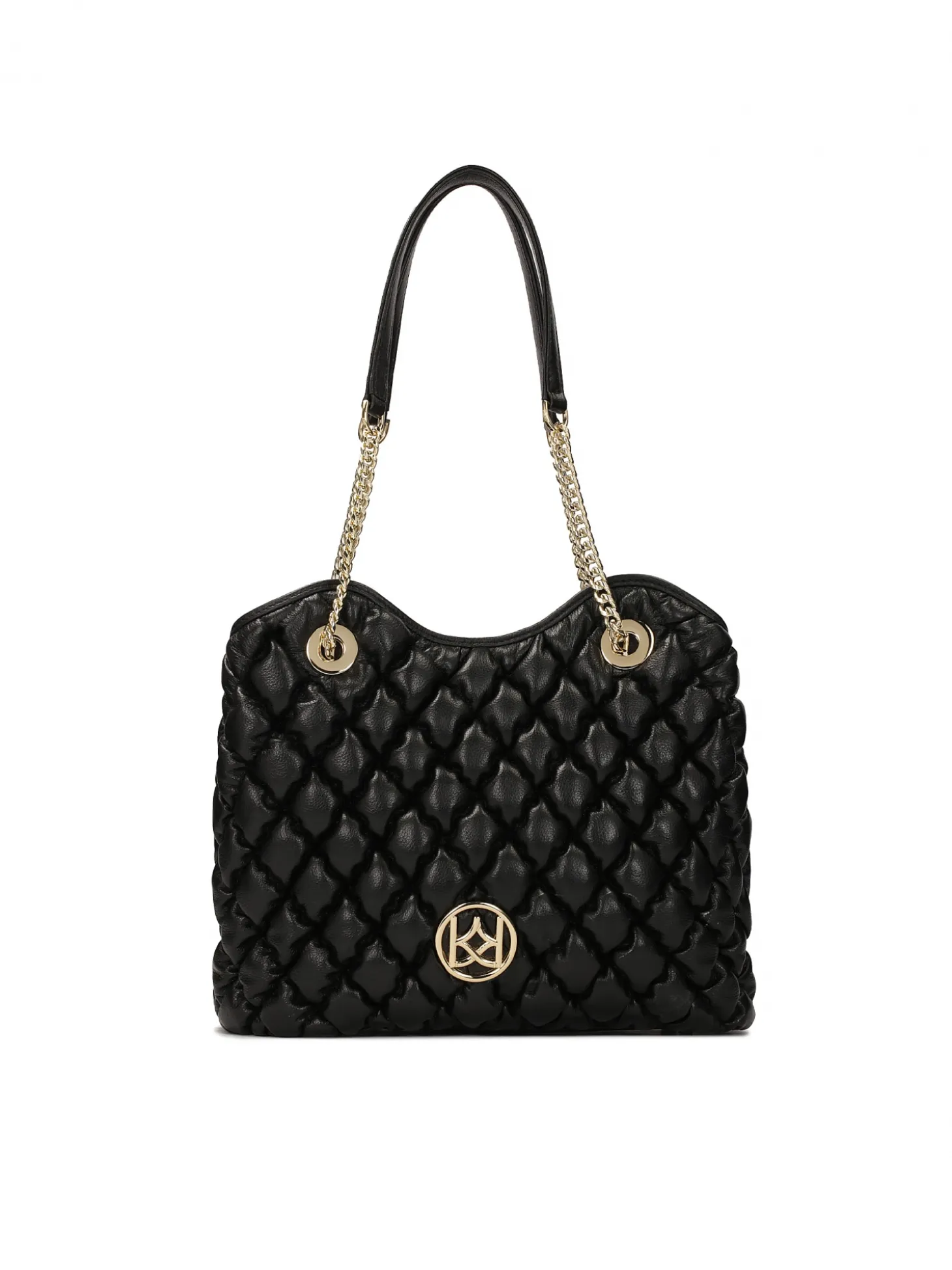 Czarna torebka w pikowany wzór z łańcuchami na ramię