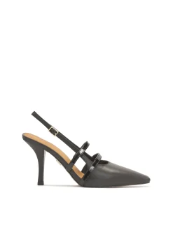 Czarne czółenka slingback z lakierowanymi paskami