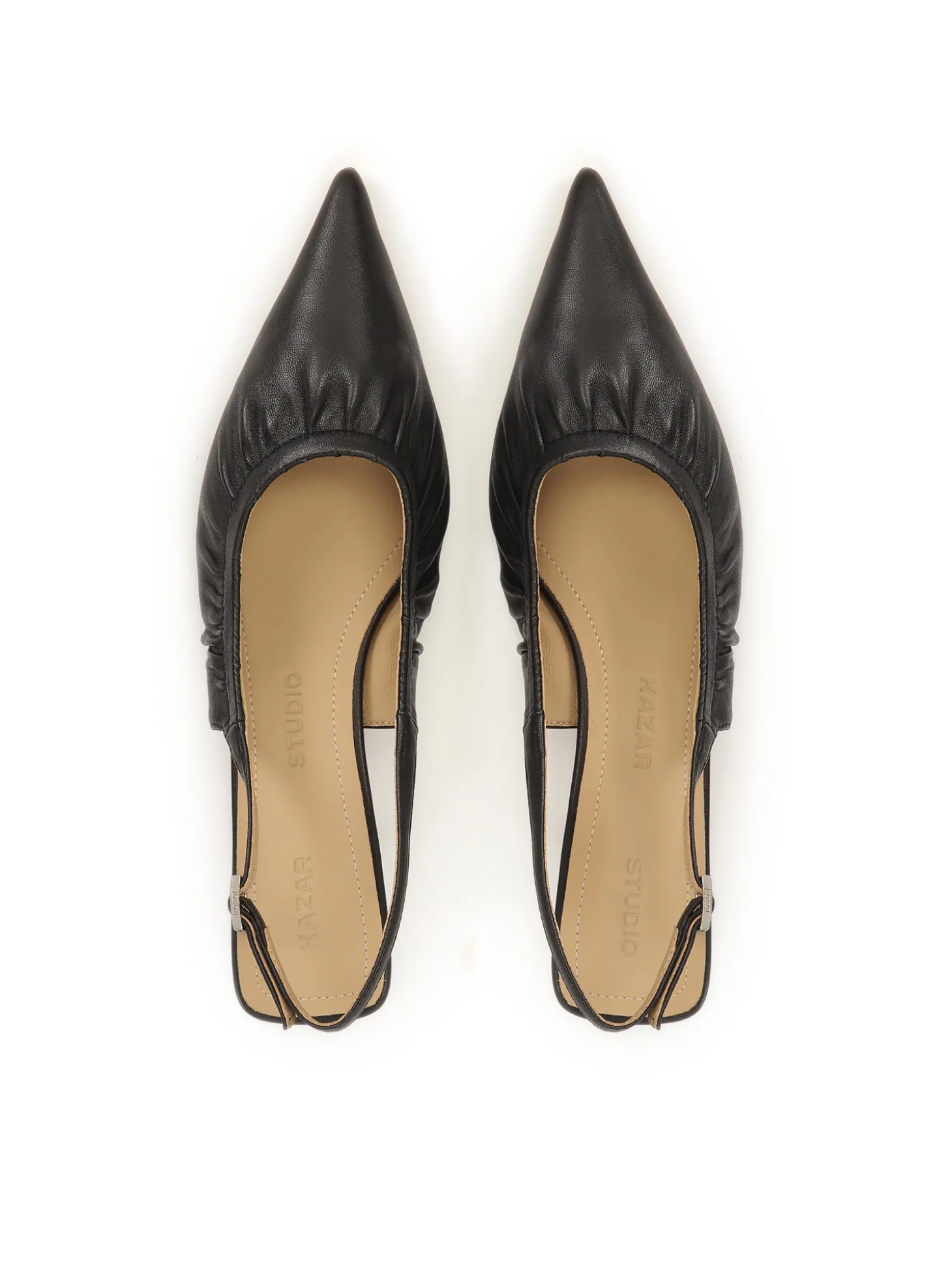 Czarne czółenka slingback z marszczoną cholewką