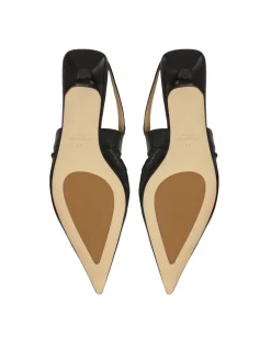 Czarne czółenka slingback z marszczoną cholewką