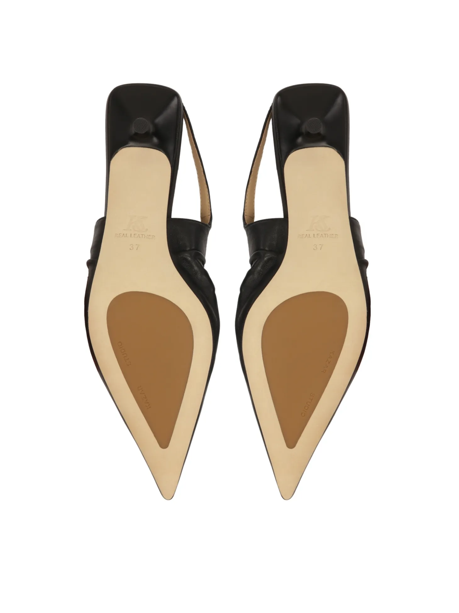 Czarne czółenka slingback z marszczoną cholewką