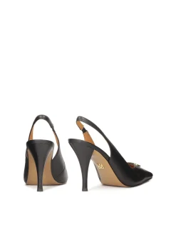 Czarne czółenka slingback z wąskim kwadratowym noskiem