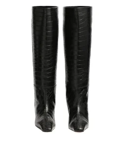 Czarne kozaki w zwierzęcy motyw na obcasie kitten heels