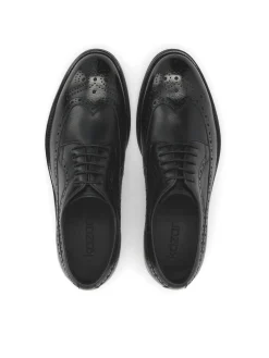 Czarne półbuty derby ze skóry z ażurowym zdobieniem Brogues