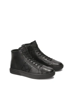 Czarne sneakersy za kostkę z naturalnej skóry z tłoczonym logo