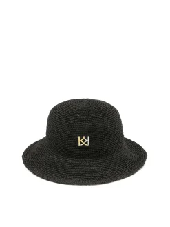 Czarny słomkowy kapelusz z monogramem