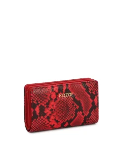 Czerwony portfel ze skóry tłoczonej we wzór snake print