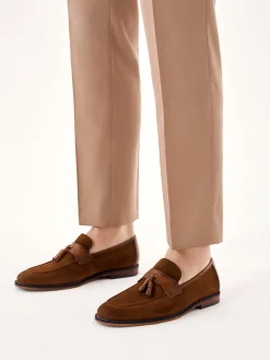Eleganckie loafersy męskie z łączonych skór ozdobione chwostem