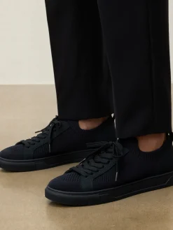 Granatowe sneakersy z tkaniny i nubuku ze ściągaczem skarpetkowym