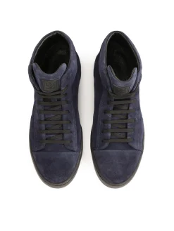 Granatowe sneakersy z wysoką sznurowaną cholewką