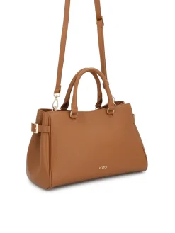 Jasnobrązowa skórzana shopperka z bocznymi paskami
