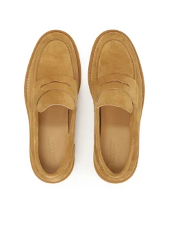 Jasnobrązowe zamszowe półbuty slip-on