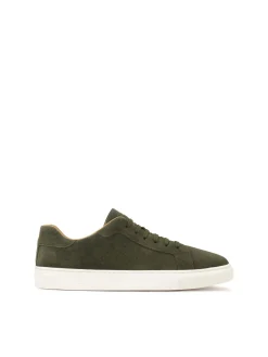 Khaki sneakersy z zamszu na białej podeszwie