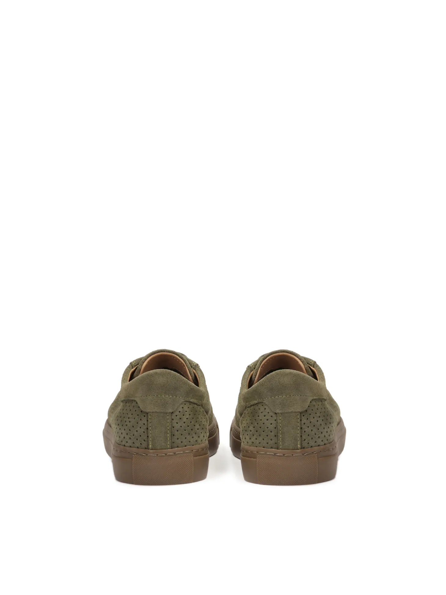 Khaki sneakersy z z dziurkowaną cholewką