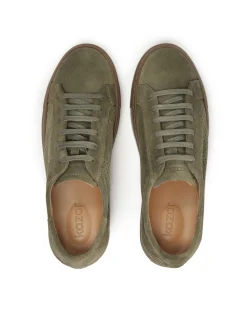 Khaki sneakersy z z dziurkowaną cholewką