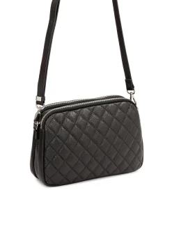 Mała czarna torebka crossbody ze srebrnym okuciem
