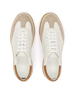 Męskie sneakersy off white ze skóry z zamszowym noskiem