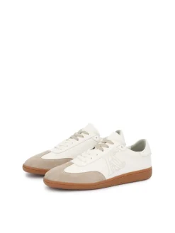 Męskie sneakersy z białej skóry i beżowego zamszu