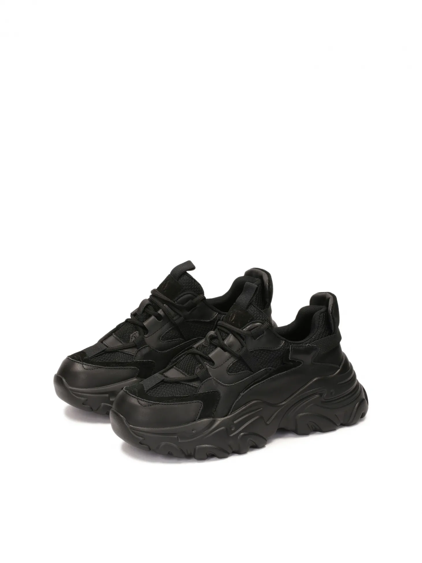 Nowoczesne czarne sneakersy damskie na grubej podeszwie