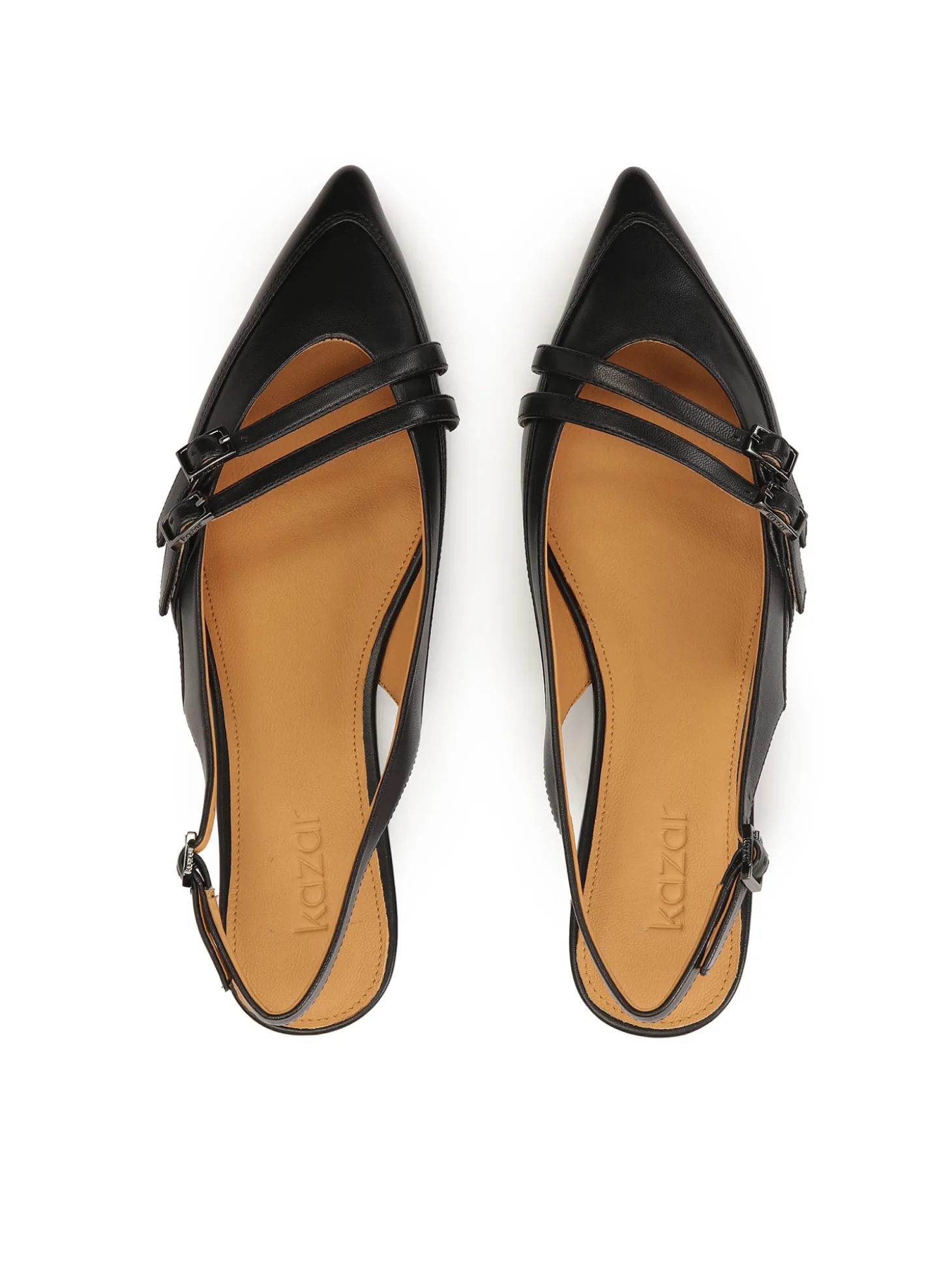 Płaskie czółenka slingback z czarnej skóry
