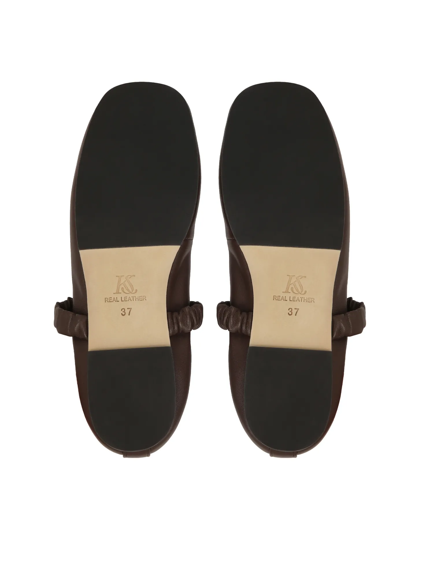 Skórzane baleriny z wiązaniem i marszczonym paskiem