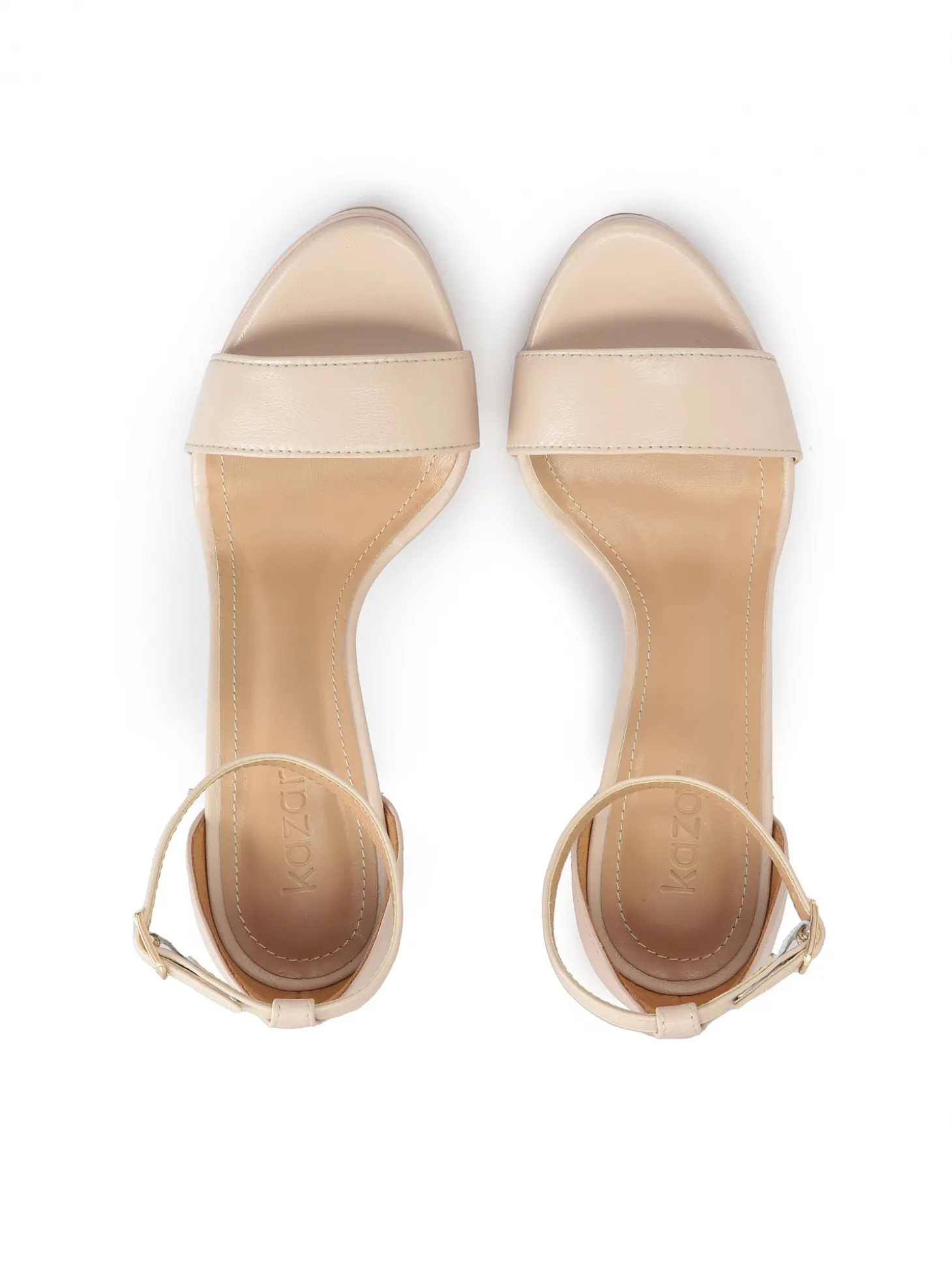Skórzane beżowe sandały na wysokim obcasie i platformie