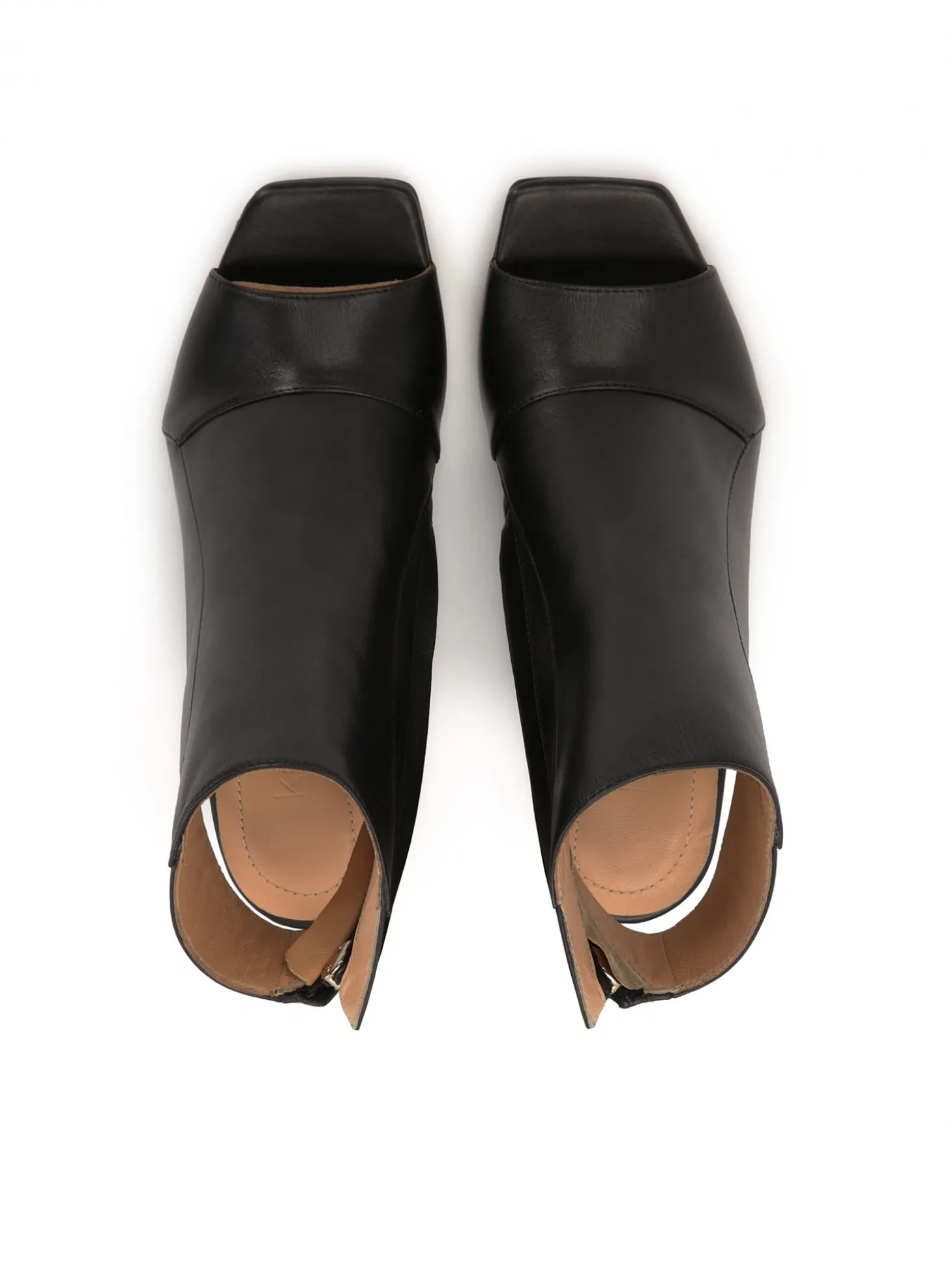 Skórzane botki peep toe z odkrytymi noskami i piętą