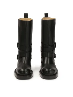 Skórzane czarne buty w stylu motocyklowym