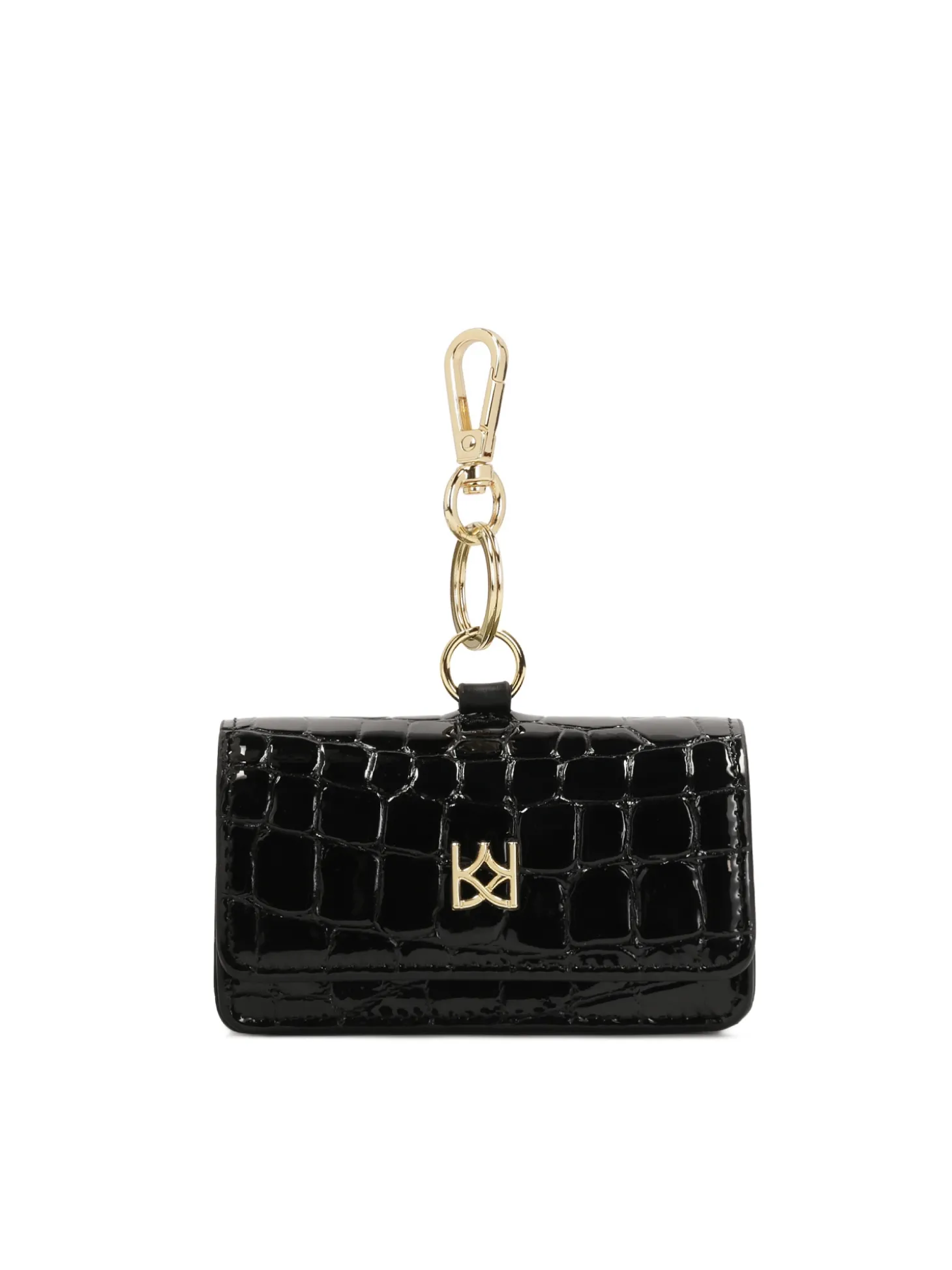 Skórzane czarne etui na klucze z monogramem KAZAR