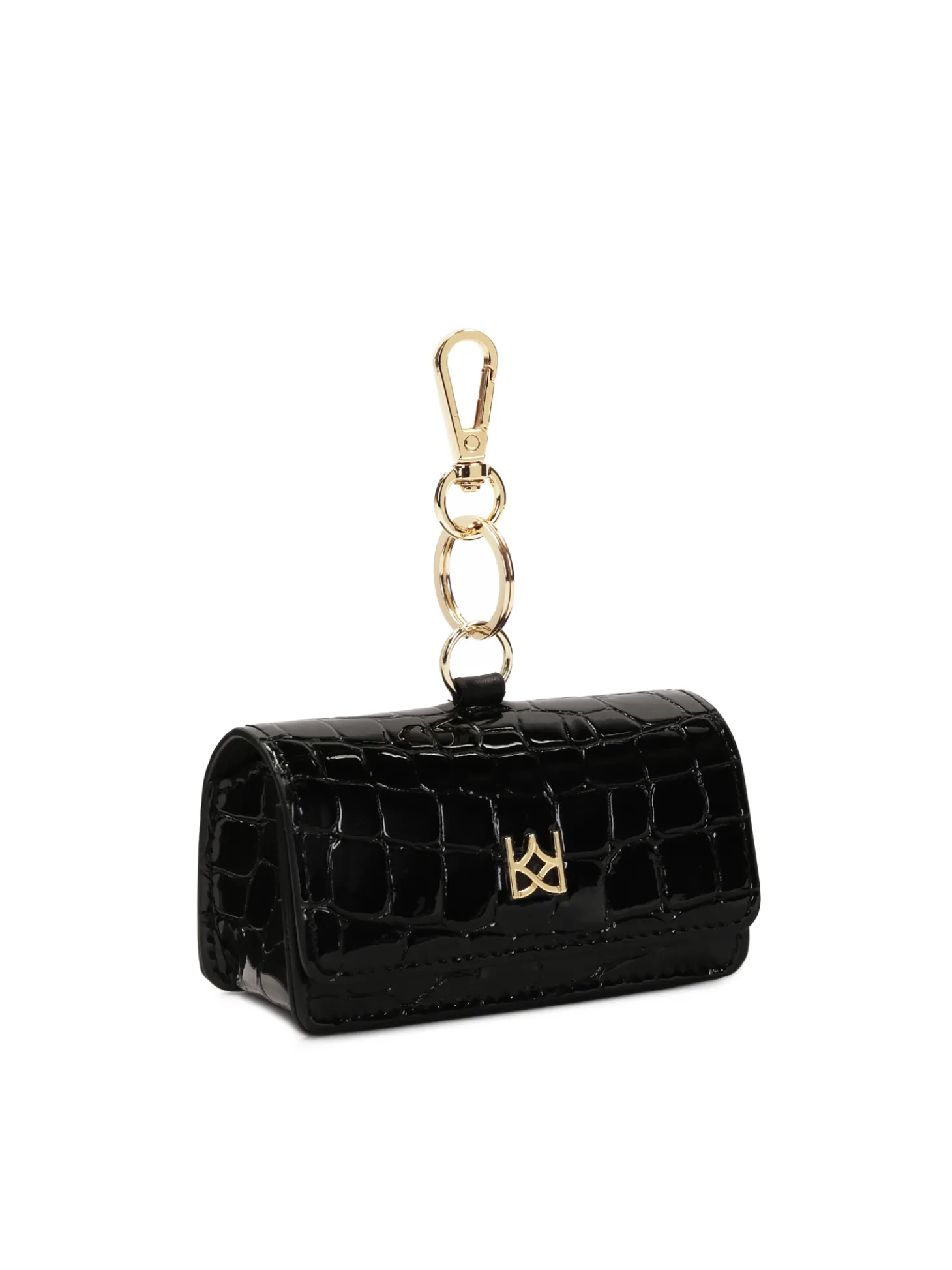 Skórzane czarne etui na klucze z monogramem KAZAR