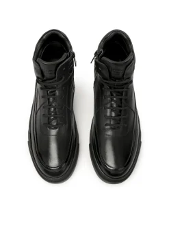 Sneakersy skórzane z wysoką cholewką na suwak i sznurowanie