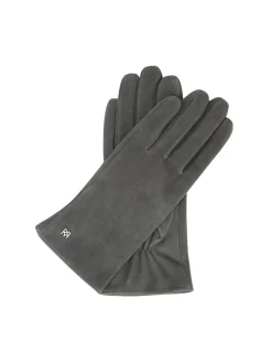 Szare damskie rękawiczki z miękkiego zamszu z subtelnym logo