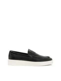 Wsuwane czarne loafersy z białą podeszwą typu sneakers