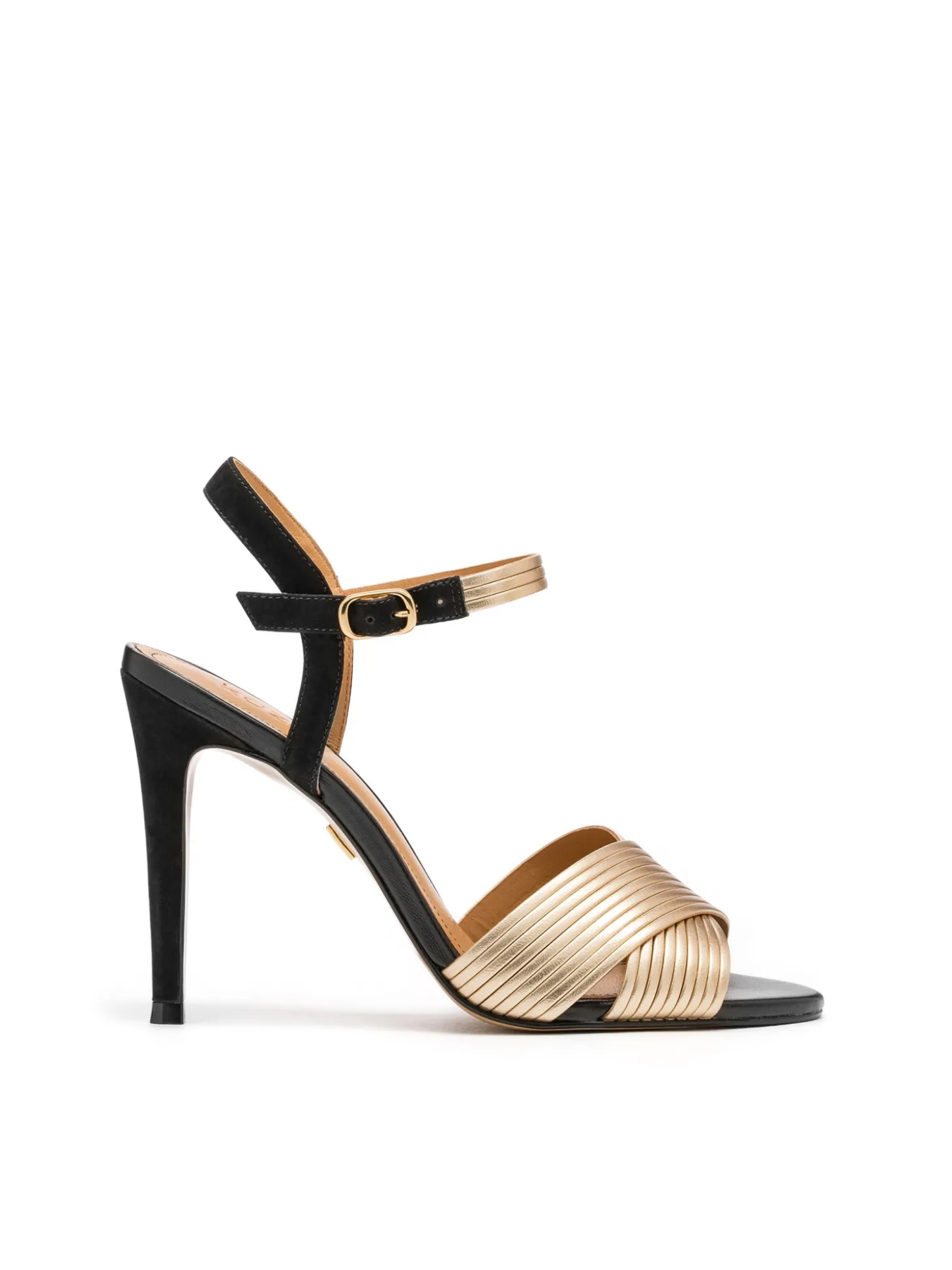 Złoto-czarne sandały z dwóch rodzajów skóry